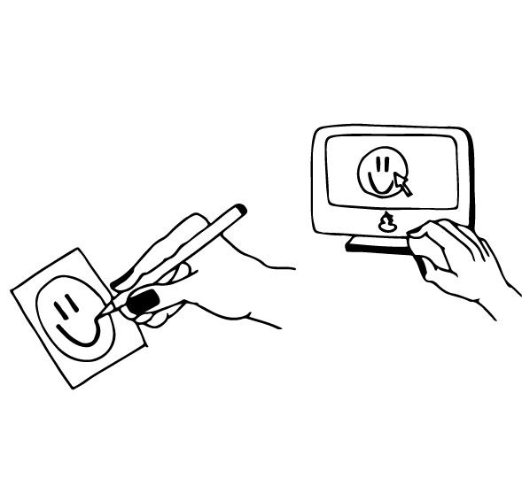 Illustration am Computer und handgezeichnet